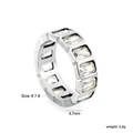Detail showing 6.7mm width and 4.5g weight of white zircon stainless steel ring. - Size 6 / Baguette Style (RI1788A6-8S) / Silver