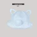 Close-up view of a white fluffy faux fur bucket hat featuring cute animal ears for winter - 55-58cm / Cat Ear Plush Bucket Hat / White