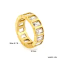 Detail of gold plated stainless steel ring with rectangular white zircon stones - Size 6 / Baguette Style (RI1788A6-8G) / Gold