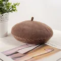 Fashionable women's brown knitted beret hat with breathable weave for summer and autumn - 56-58cm / Brown