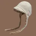 Stylish winter warm plush earflap aviator hat in cream with brown faux fur lining - 56-58cm / Beige