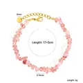Detailed view of pink natural crystal crushed stone bracelet with gold plated steel chain - Strawberry Quartz Gravel Style (BR2A020FG) / Gold Splicing Strawberry Pink