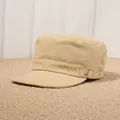 Vintage khaki flat top military cap for women featuring decorative side rivet buckle - 56-58cm (Elastic) / Khaki