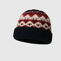 Retro folk style knitted wool bucket hat with red and navy blue winter patterns - Black