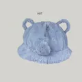 Detailed view of sweet light blue plush bucket hat with adorable animal ears for women - 55-58cm / Bear Ear Plush Bucket Hat / Gray