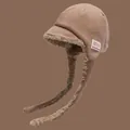 Warm brown winter aviator hat for women featuring plush fur lining and cozy earflaps - 56-58cm / Khaki