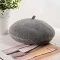 Grey knitted beret hat with vintage metal tag for women fashion style - 56-58cm / Gray