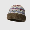 Vintage Fair Isle knitted beanie with warm wool blend for women's winter outdoor style - Brown
