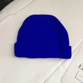 Detailed view of royal blue ribbed knitted beanie showcasing the thick texture - One Size / Sapphire Blue
