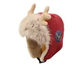 Red winter trapper hat with plush reindeer antlers and thick warm faux fur lining - Red