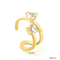 Elegant gold C-shaped ear cuff with heart and round stones, non-pierced jewelry detail view - Heart and Round Stone Embellished Style (EA5E250AG)