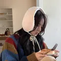 Cozy lamb velvet earmuffs for women, white plush winter ear warmers with chic ribbon ties - One Size / Lace-up Style / Beige