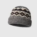 Vintage Nordic geometric pattern knitted wool beanie in gray, warm winter bucket hat for women - Gray