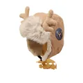 Cozy winter trapper hat with reindeer antlers and thick warm faux fur lining in beige - Camel