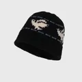 Vintage black knitted beanie bucket hat with ethnic wool patterns for winter warmth - Black C1