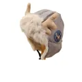 Warm winter trapper hat with reindeer antlers and faux fur lining in grey finish. - Gray