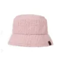 Cozy pink plush bucket hat for autumn and winter with a small decorative side label - 56-58cm / Pink