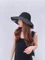 Profile view of wide brim sun hat with breathable mesh top on female model. - 55-58cm / With Windproof Rope / Black