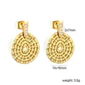 Detail view of gold-plated irregular textured earrings with 14x16mm size annotations - 14x16mm