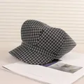 Classic black and white plaid newsboy cap for women featuring a stylish British baker boy design - 56-58cm / Black