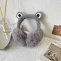 Cute grey frog plush earmuffs with big eyes providing winter ear protection and warmth - One Size(Adjustable) / Light Gray