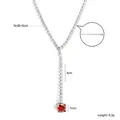 Elegante collar en Y de plata con colgante de gema roja y detalles de cadena de 45+5cm - Collar / Plateado
