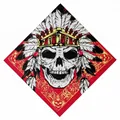Detail view of a 100% cotton bandana with Indian skull and war bonnet print - 55cm*55cm / Indian Skull