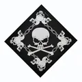 Close-up of a black cotton bandana featuring a central white skull and crossbones design - 55cm*55cm / Chain Skull Print