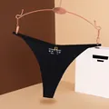 Perizoma sexy nero in seta di ghiaccio senza cuciture con spalline sottili e anello - Taglia S / Pantaloni e gonne / Nero