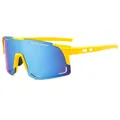 Unisex sports cycling sunglasses with yellow frames and blue mirrored UV lenses - One Size / Yellow Frame Ice Blue Lens