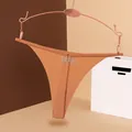 Women's seamless ice silk G-string thong featuring thin straps and light brown color - Orange