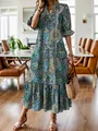 Robe longue bohème à imprimé cachemire et col en V pour femme dans un cadre chic - S / Haut Et Bas / Cyan