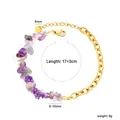 Detail view of purple amethyst stone bracelet showing 17+3cm gold chain parameters - Amethyst Gravel Style (BR2A040CG) / Gold and Purple