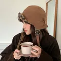 Cappello da aviatore invernale da donna con fodera in peluche leopardata reversibile - 56-58cm / Caffè