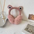 Cute pink frog-shaped plush earmuffs for winter warmth in a cozy home setting. - One Size(Adjustable) / Deep Pink