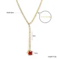Collar en Y dorado con cristales blancos y colgante de piedra roja con dimensiones - Collar / Dorado