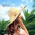 Wide brim beige straw hat with elegant bow for summer beach sun protection outings - Beige