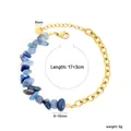 Detail view of gold-plated stainless steel bracelet with blue natural stones and dimensions - Blue Vein Stone Gravel Style (BR2A040KG) / Gold and Blue