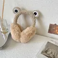 Close-up detail of cute khaki frog-themed plush earmuffs for cozy winter warmth - One Size(Adjustable) / Khaki