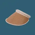 Detail view of a fashionable straw sun visor featuring elegant white pearl bead decorations - 55-59cm / Khaki