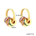 Detail of gold stainless steel hoop earrings with colorful crystal charms and 5.7g weight - Colorful Rhinestone Hoop Style (EA34120MG) / 2x12mm / Gold