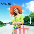 Elegant wide brim orange straw beach hat for women perfect for summer sun protection - Orange