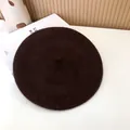 Detailed close-up of a classic dark brown wool felt beret showing soft material texture - 55-58cm (Stretchy) / Beret / Coffee