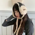 Korean style winter warm plush earmuffs with faux leather headband and tie straps for women - One Size / Tie-Up Earmuffs / Black