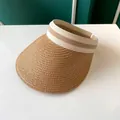 Vue détaillée de la texture de paille tressée et du bandeau élastique rayé de la visière été - 55-60cm / Kaki