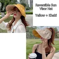 Stylish double-sided wide brim sun visor empty top hat in yellow and khaki color - Adjustable / Yellow + Khaki