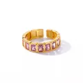 Close-up detail of an elegant gold open ring featuring rectangular pink zircon stones - Adjustable Open / Pink Rhinestone Open Ring