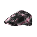 Distressed plaid beret hat with pink and black checkered pattern and frayed details - 56-58cm / Rose Pink