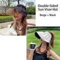 Beidseitiger Sonnenvisier-Hut in Beige und Schwarz, breiter Krempe Sonnenschutz für Damen - Verstellbar / Beige & Schwarz