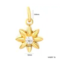 Close-up view of gold flower pendant with clear zircon detailing and size measurements - Sunflower Style (PA10130AG)